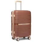 BRITISH TRAVELLER Valise Grande 76x50x31cm Valise Rigide Soute en Polypropylène Ultra Légère Valise de Voyage à 4 roulettes et Serrure TSA, 92L, Brun