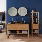 MOB-IN Meuble de Salle De Bain Chêne 120 cm + Colonne + 2 Miroirs ronds + 2 Vasques rondes noires