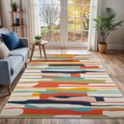 LIVABLISS Tapis de Salon à Poils Courts Doux Scandinave Moderne ANAIS 160x220cm Multicolore/Orange
