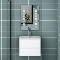 Meuble de salle de bain: Vasque+ meuble sous-vasque sans poignées Blanc 60cm+Miroir LED avec antibuée 50x70cm Type C