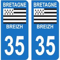 Autocollants Stickers plaque immatriculation voiture auto département 35 Ille-et-Vilaine Logo Région Bretagne Breizh Symbol