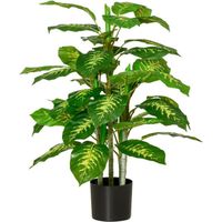 Plante artificielle Calathea HOMCOM - Hauteur 95 cm - Pot ciment - 42 feuilles - intérieur/extérieur
