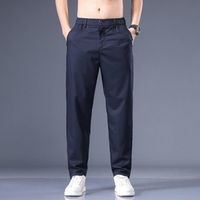 Pantalon Homme Regular Coupe Droite Casual Fermeture zippée Elastiquee Sans Ceinture - Bleu marine