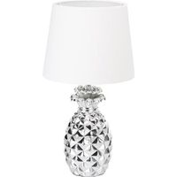 Relaxdays Lampe de table Ananas, lampe deco design lampe de chevet abat-jour tissu H x Ø: 47 x 25 cm, argent-blanc