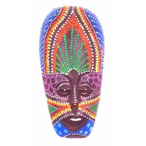 Masque ethnique africain en bois marron gravé motif tortue 32 cm 