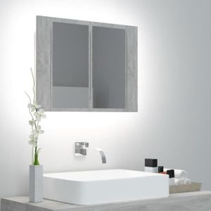 ARMOIRE DE TOILETTE Armoire Mural WC - JILL - TOP Armoire de salle de bain à miroir à LED Gris béton 60x12x45 cm FR4622