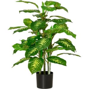 FLEUR ARTIFICIELLE Plante artificielle Calathea HOMCOM - Hauteur 95 cm - Pot ciment - 42 feuilles - intérieur/extérieur