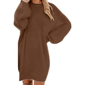 ROBE Robe Pull Femme Col O Sexy Ample Chic Et Elegant en Maille Long Mohair Pullover Tricot Casual Tendance À Manche Longue -  Lin