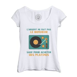 T-SHIRT T-shirt Femme Col Echancré Blanc Platines Vinyle D