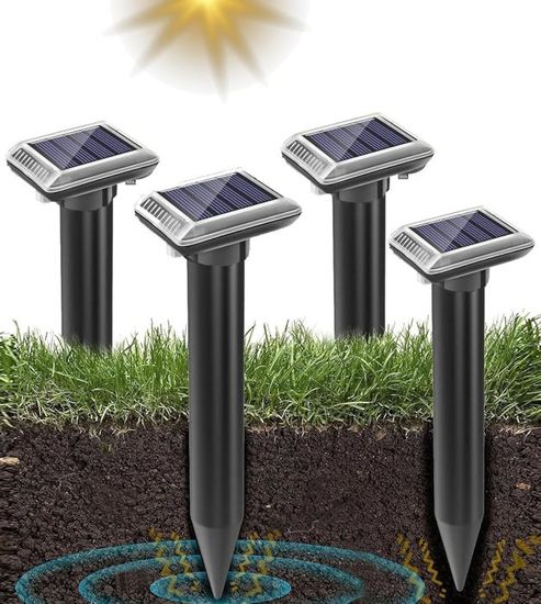 Répulsif Taupes Solaire 4 Pièces - Ultrasons Anti-rongeurs Pour Jardin, étanche IP65