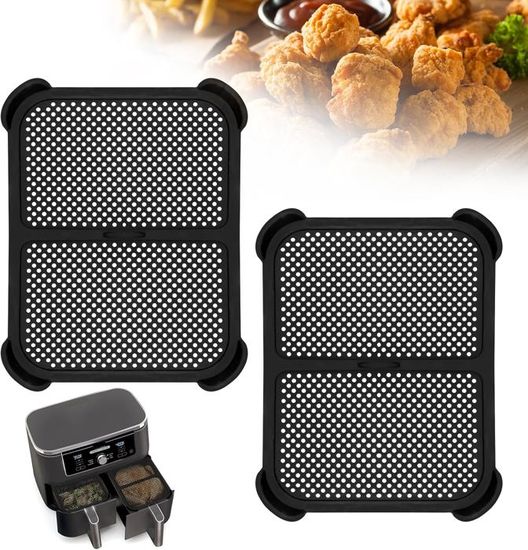 Lot De 2 Protections Anti-éclaboussures Silicone Pour Friteuse à Air - Cadre Inox - Pour Double Panier