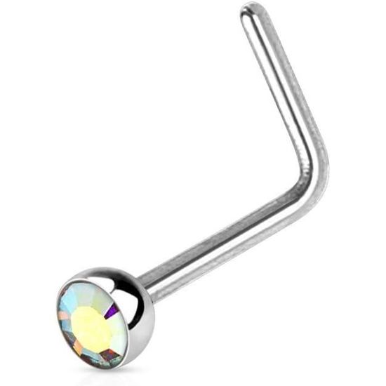 Stachelkleid Piercing d'oreille en acier chirurgical 316L fleur nacrée et zircone, 1,2x6mm, Acier inoxydable