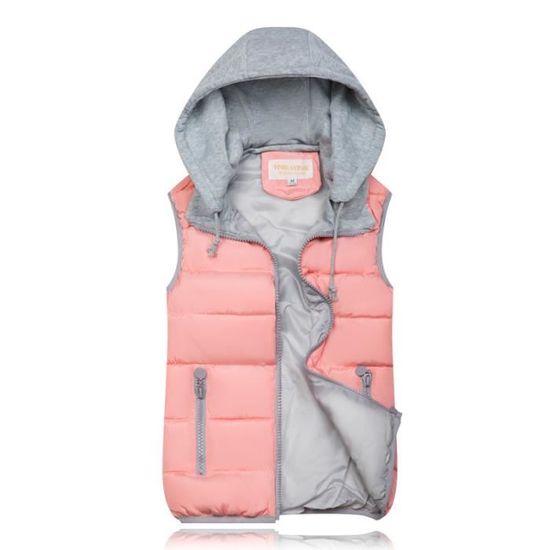 Doudoune Gilet Femme Sans Manches Capuche pais Veste Capuche