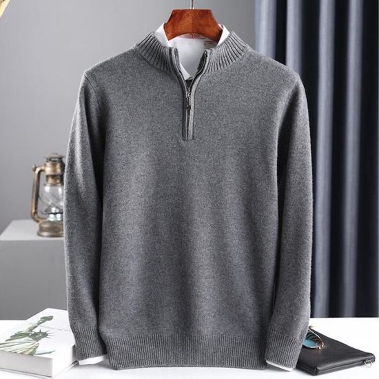 Cardigan Zippé En Cachemire Pour Homme – Col Roulé Mi-haut, Manteau En Laine Tricotée Unie, Parfait Pour L’hiver