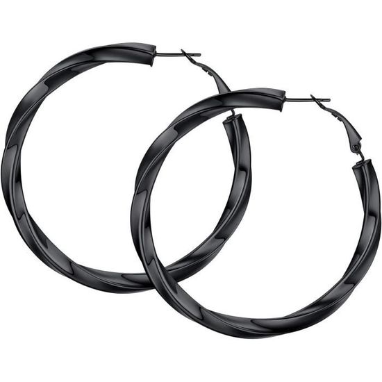 Boucles D'Oreilles Créoles Trio Ronde Torsadé 50 Mm Pur Acier Inoxydable Plaque Or P 2499 C 8