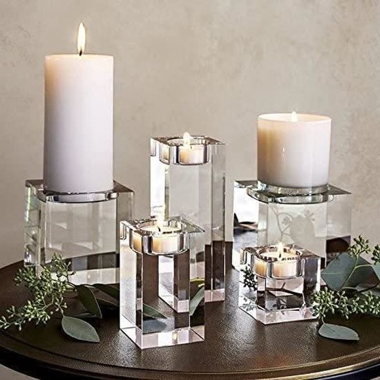 Pack de 3 porte-bougies argentés métal et verre pied court