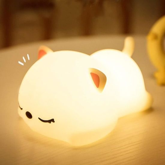  Veilleuse Portable Enfant, 7 couleurs LED Lampe de Chat en Silicone,Bébé Chambre Lampe, USB rechargeable 