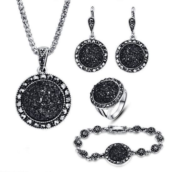 Circulaire à la mode Collier Bague en pierre de femmes Boucle d'oreille