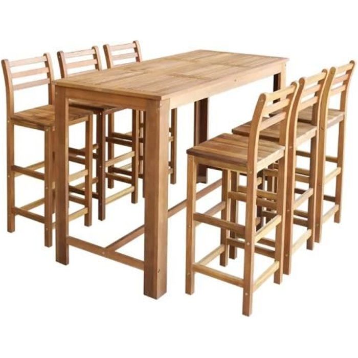 Table et chaises de bar 7 pcs Table haute avec 6 chaises Bois d'acacia massif