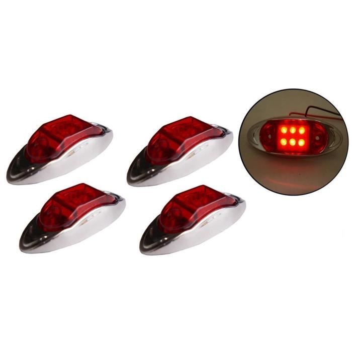 4x 24V/12V 6 LED FEUX DE GABARIT CAMION CAMPER REMORQUES ROUGE OVALE CHROME