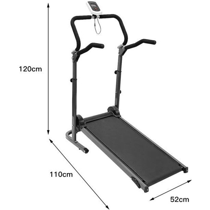 SOARROC Mini Tapis de course noir Tapis roulant Avec accoudoirs extensibles