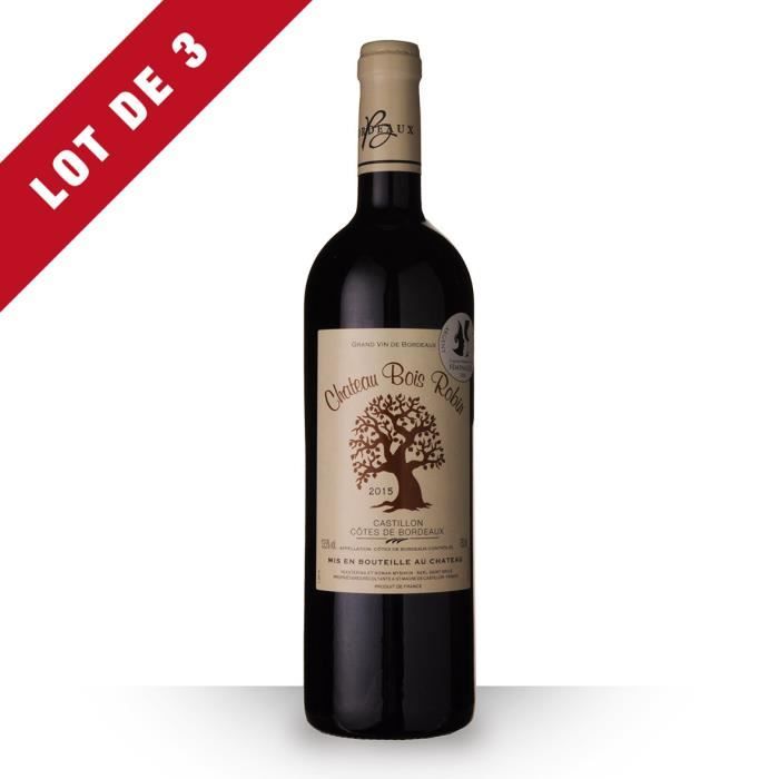 Lot de 3 - Château Bois Robin 2015 AOC Côtes de Bordeaux Castillon - 3x75cl - Vin Rouge