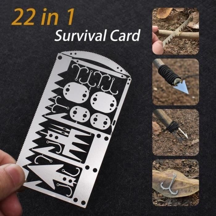 22 En 1 Multi Tool Card Survival Wallet Sized Camping Randonnée Kit d'urgence EDC Gear