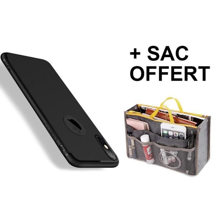 Coque iPhone X Silicone Mat Antichoc Anti-Rayure - Noir + Sac Offert