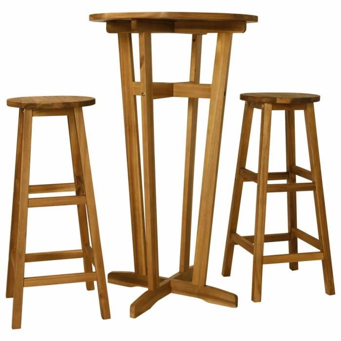 Ensemble de bar 3 pcs Ensemble de table et chaise de salle à manger + 2 Tabourets de bar Bois d'acacia massif