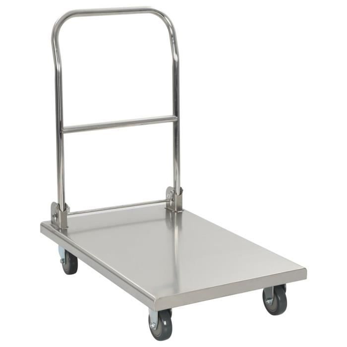 Chariot à plateforme - Chariot de Jardin Chariot à main Chariot de transport Argenté 82x53x86 cm Acier inoxydable Chic *345443