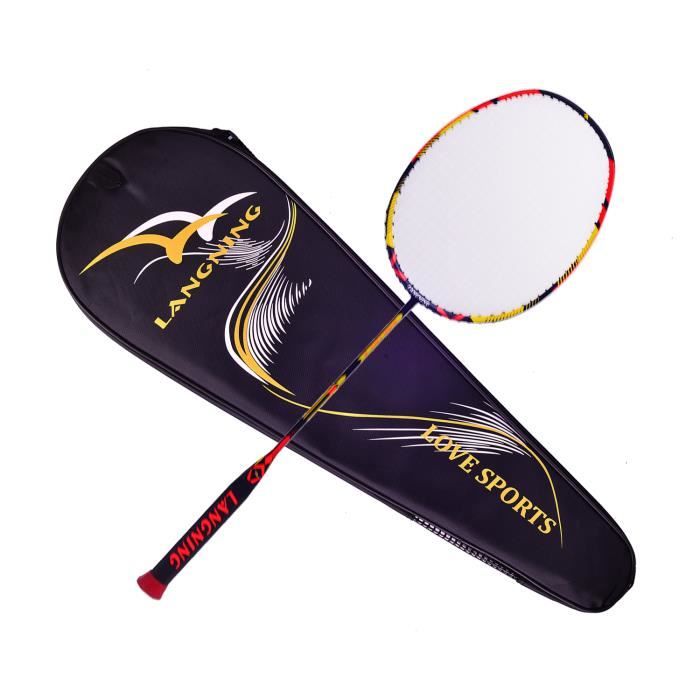 Raquette de badminton légère en fibre de carbone 7 microns avec sac de transport 68g orange