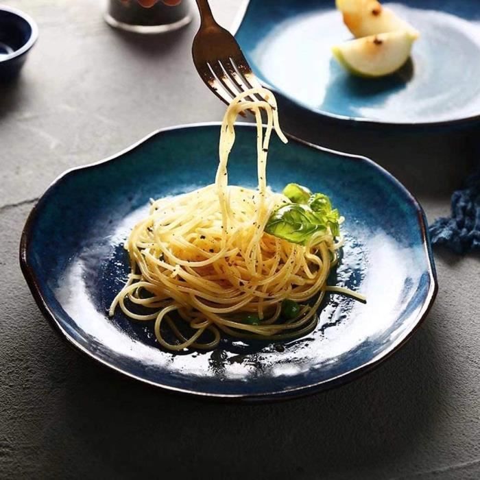 Xiao-bol Japonaise Dentelle Creative Vaisselle en Céramique sous Glaze Dîner en Porcelaine Bleue Assiette De Salade De Fruits Accuei