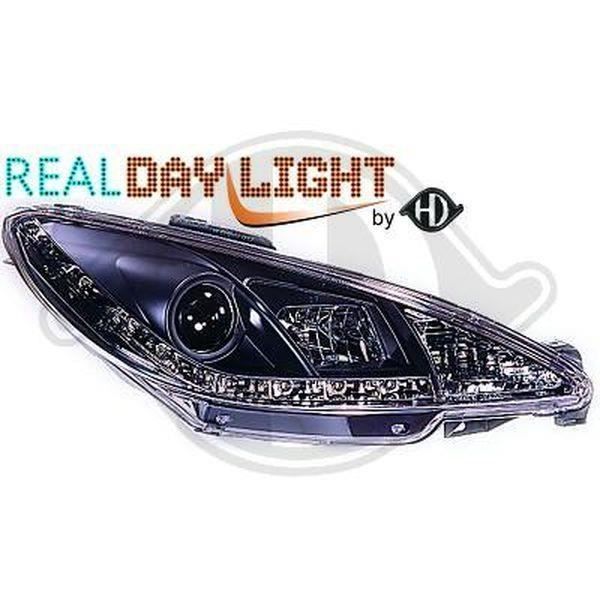 Paire de feux phares Peugeot 206 98-02 Daylight DRL led noir (786)