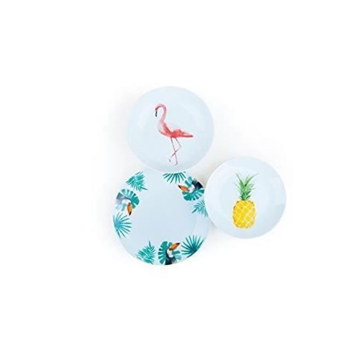 Excelsa Tropical Service de Table 18 pièces, Porcelaine, Blanc avec décorations