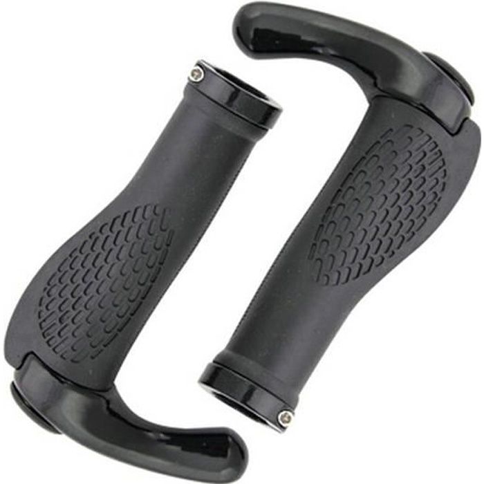 Ergonomique VTT Mountain Road Bike vélos anti-dérapant Lock-On corne de boeuf End Bar Poignées de guidon - Une Paire (Noir)