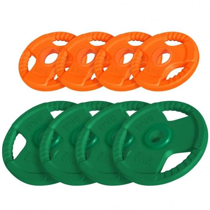 Gorilla Sports - Lot de 4x2,5kg et 4x5kg en caoutchouc grip en diamètre olympique de 51mm