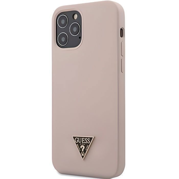 Coque Guess Silicone Metal Triangle pour iPhone 12 -12 Pro 6,1'' Light rose