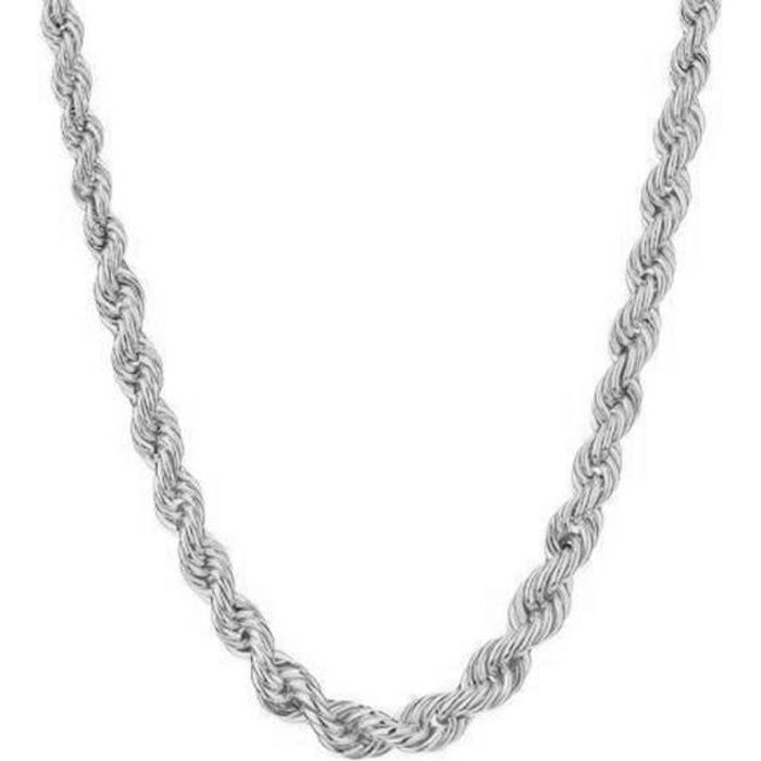 Collier Femme Or Blanc Véritable - Maille Corde en Chute