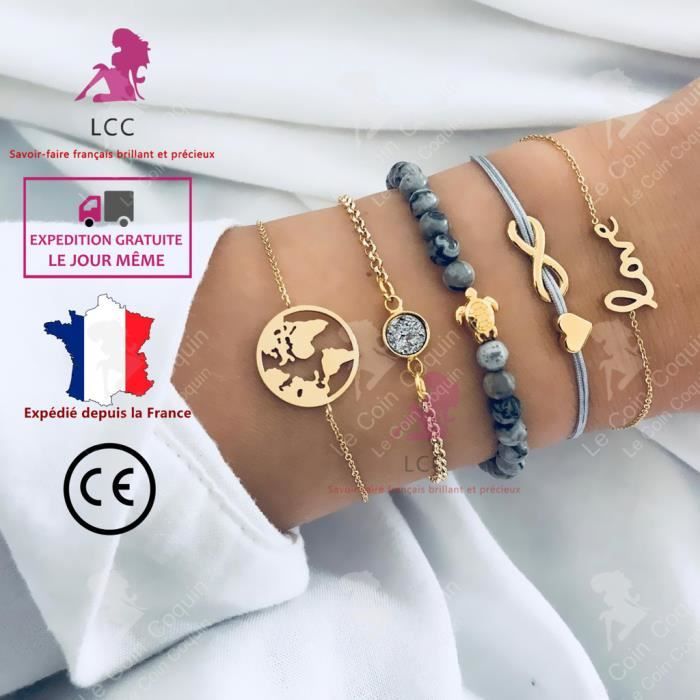 LCC® Bracelet femme argent pierre naturelle 5 pieces pure élégance jeune fille or zircon fantaisie cadeau anniversaire saint valenti