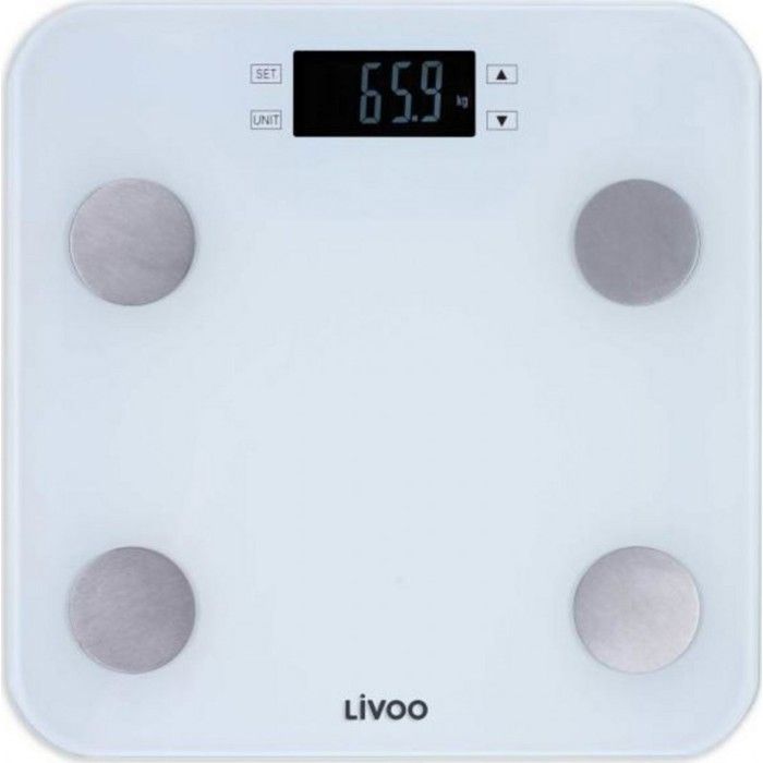 LIVOO DOM427W - Pèse-personne impédancemètre - 13 mémoires utilisateurs - 180 kg - Plateau en verre trempé affichage LCD - Blanc