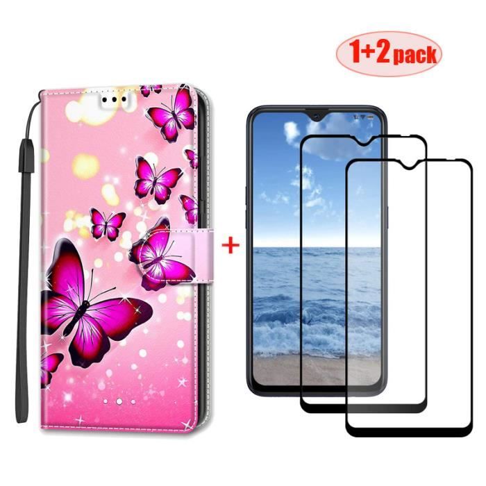 2 × Noir Verre trempé + élégant Housse Etui Pour Samsung Galaxy A13 4G Magnétique Flip Papillon rose GAN
