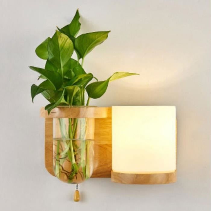 RUMOCOVO® Applique murale en bois avec prise E27, 100 à 240V, design créatif moderne, Pot de plantes vertes,type 2