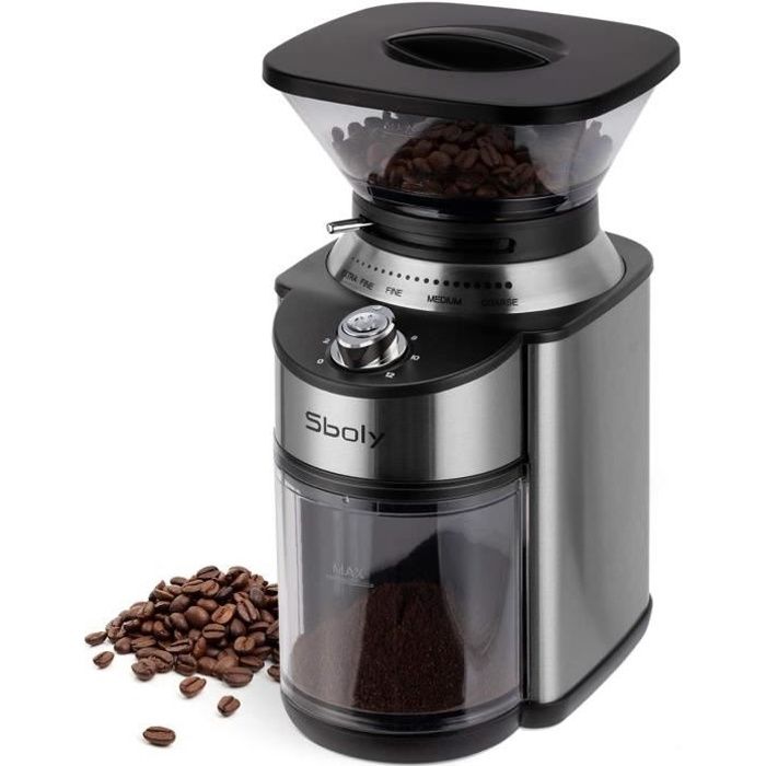 Moulin à café électrique en Acier Inoxydable Sboly Broyeur a cafe grains