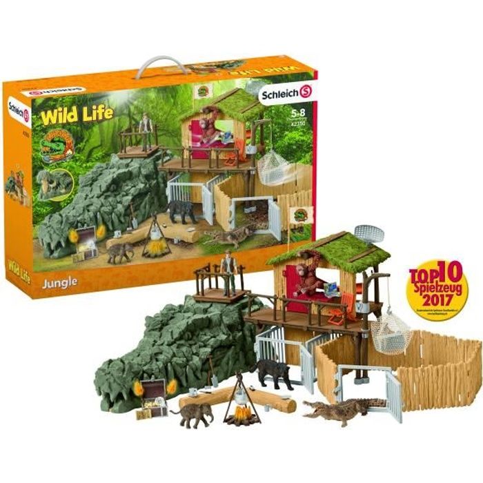 Schleich Figurine 42350 - Vie sauvage - Station de recherche croco dans la jungle