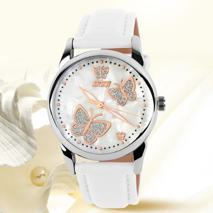 Montre Enfant Fille de Marque Jolie Papillon Blanc Bracelet pour étudiant ado