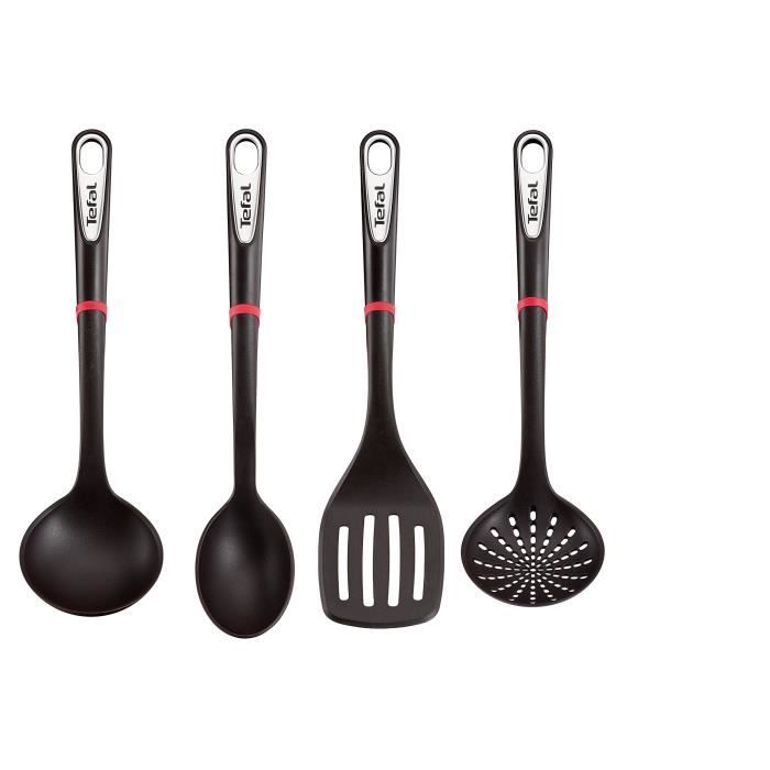 Tefal K206S414 Set de Spatule Louche et Cuillère Passoire, Argent, Noir, 0 cm