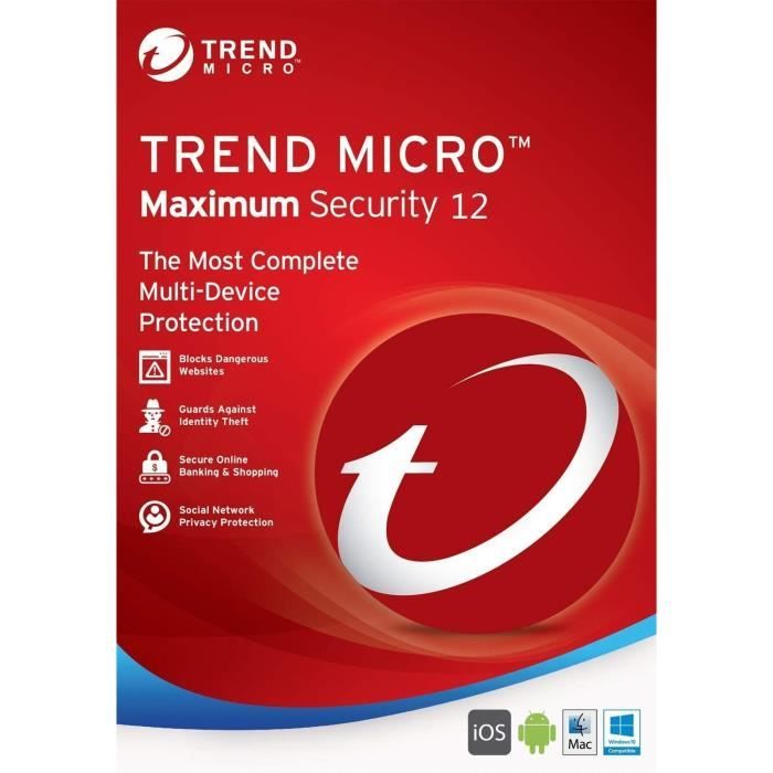 Trend Micro Maximum Security | 2018 | 3 PC | Abonnement 1 an | PC/Mac/Mobile | \