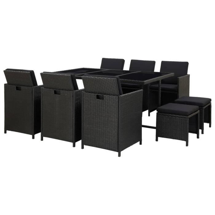 vidaXL Mobilier de jardin 11 pcs avec coussins Résine tressée Noir