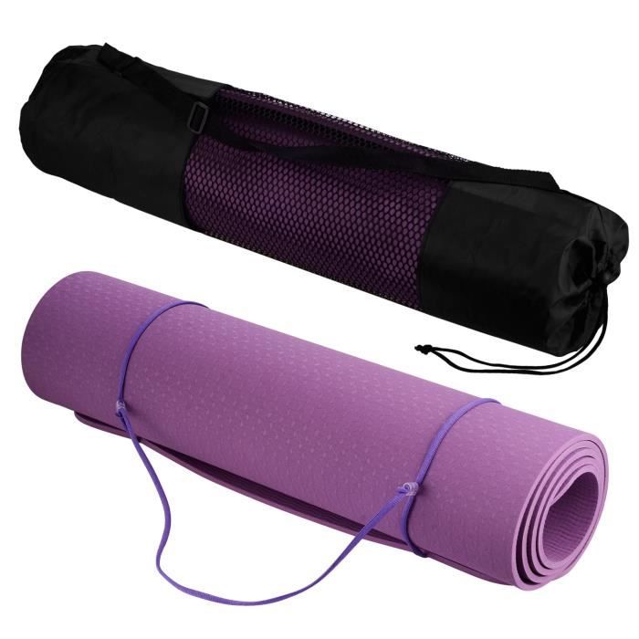 Tapis de Yoga Sport en TPE Matériaux Épaisseur de 6MM 183x61cm, Tapis Yoga Antidérapant et Durable, avec Un Sangle et Un Sac à Dos