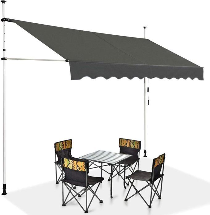 RELAX4LIFE Store Banne Manuel Rétractable avec Hauteur Réglable 2M-3M Montage sans Perçage Gris 2 x 125 x (2-3) m